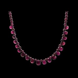 Vintage Faceted & Round Garnet Beaded Necklace 18"